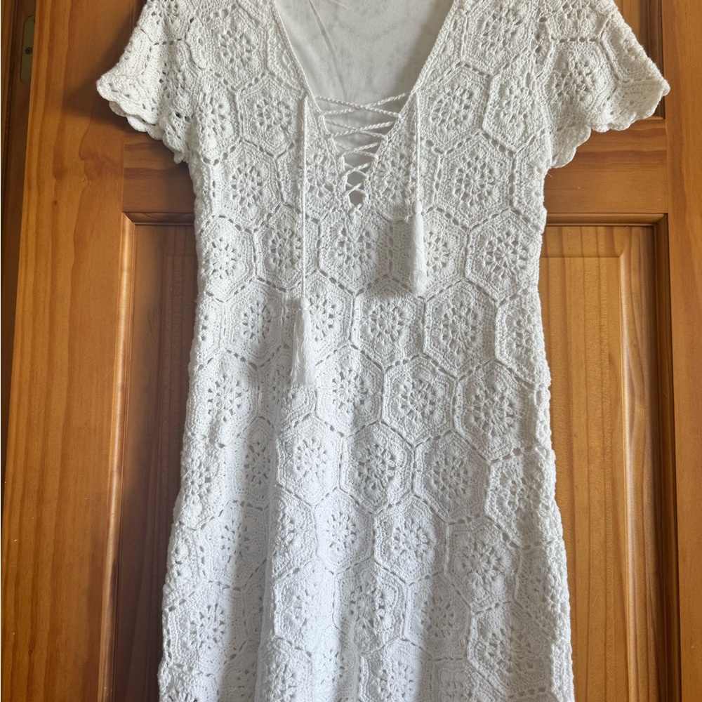 Show Me Your MuMu White Crochet Mini Dress